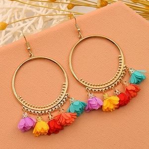 Flower Tassel Multi Color Drop Earrings
